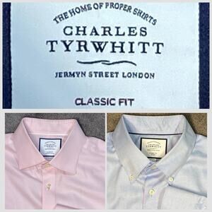 2 Chales Tyrwhitt Large Classic Fit Shirts Pink Patterned & Blue Oxford Cloth
